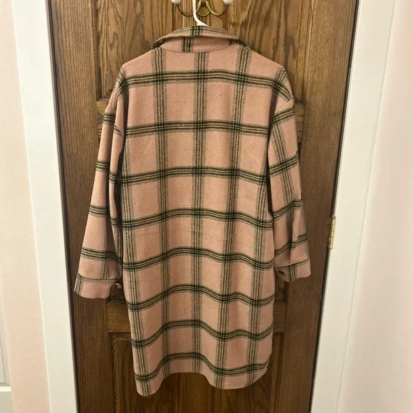 Wild Fable Pink Plaid Long Button-Up Jacket Shacket Size Medium NWT - Picture 8 of 9